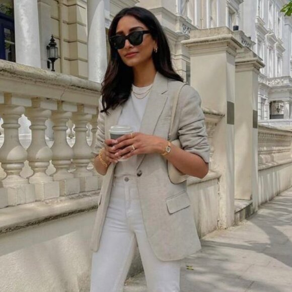 AVEC LES FILLES Boyfriend Linen Blazer in Natural Women’s Size Medium - Picture 10 of 10